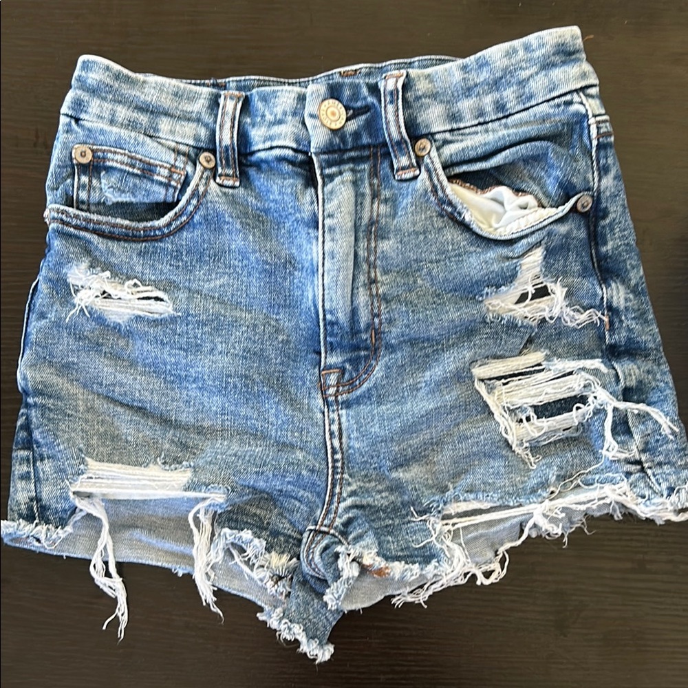 American Eagle Outfitters Distressed Shorts 00 Curvy High Rise Shortie Stretch